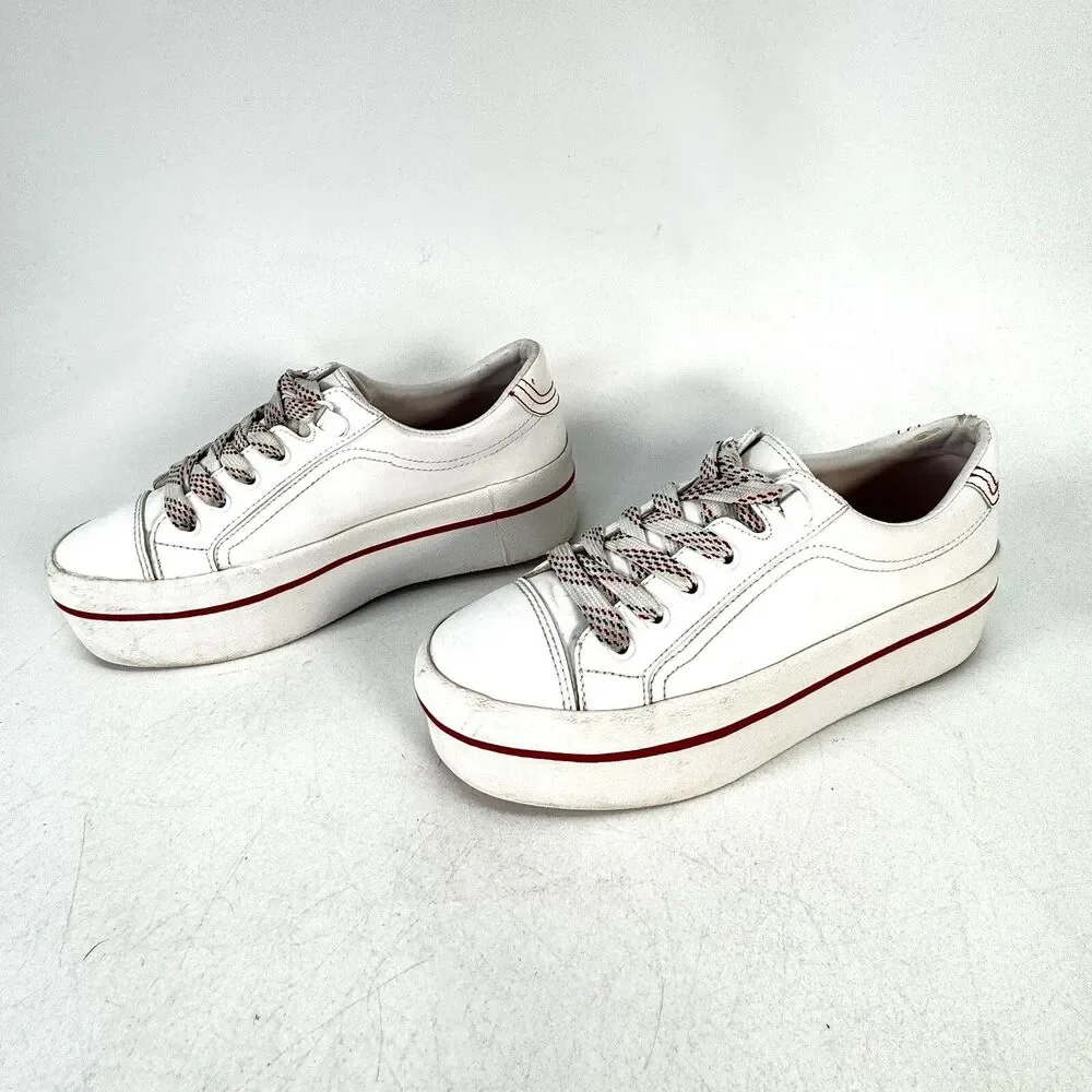 Bershka Womens Size EU 36 US 5.5 Platform Chunky White Leather Shoes Red Stripe